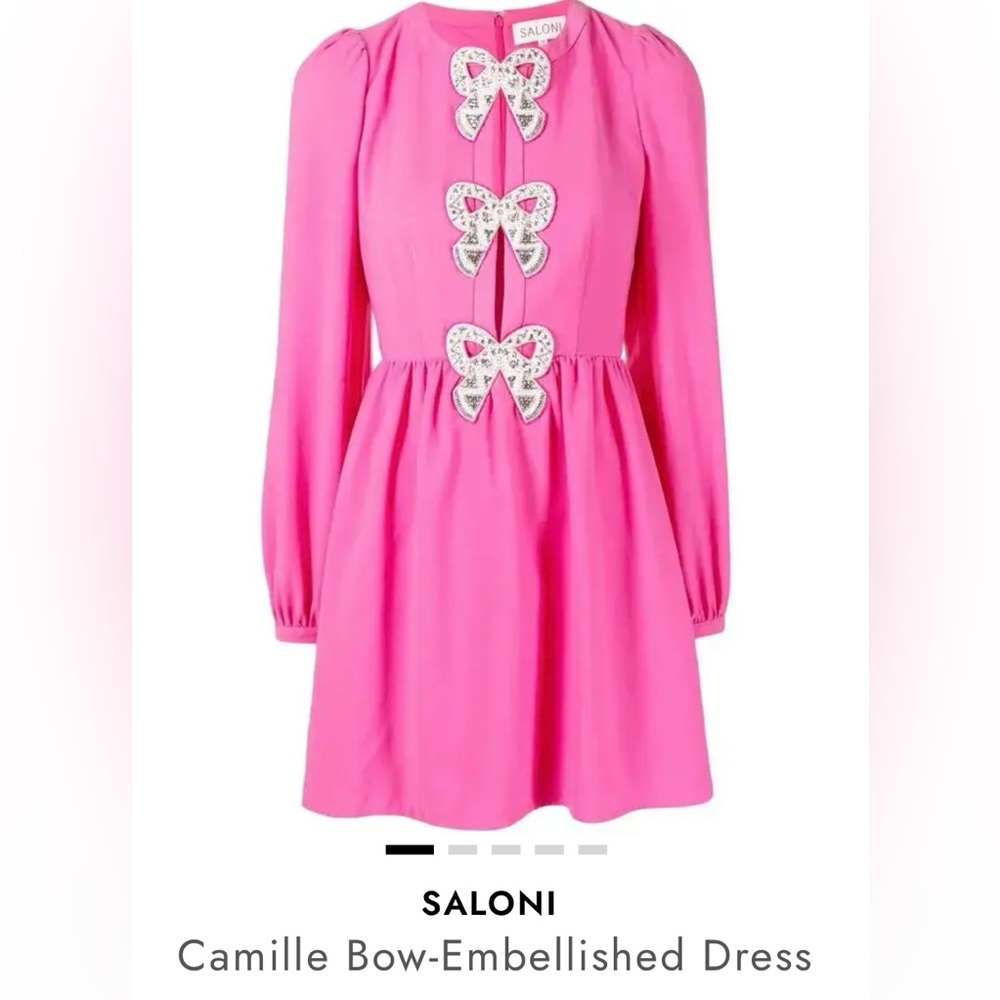 SALONI Camille Bubblegum Pink Pearl Bow-Embellished Dress, NWT